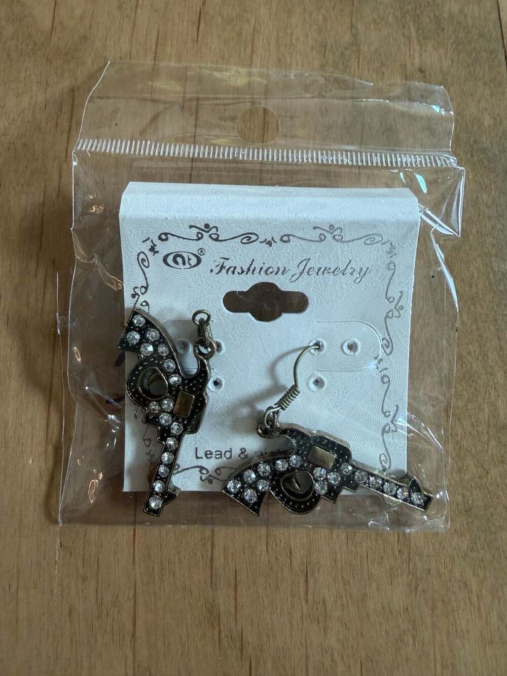 NT Fashion Jewelry Rhinestone Gun Earrings